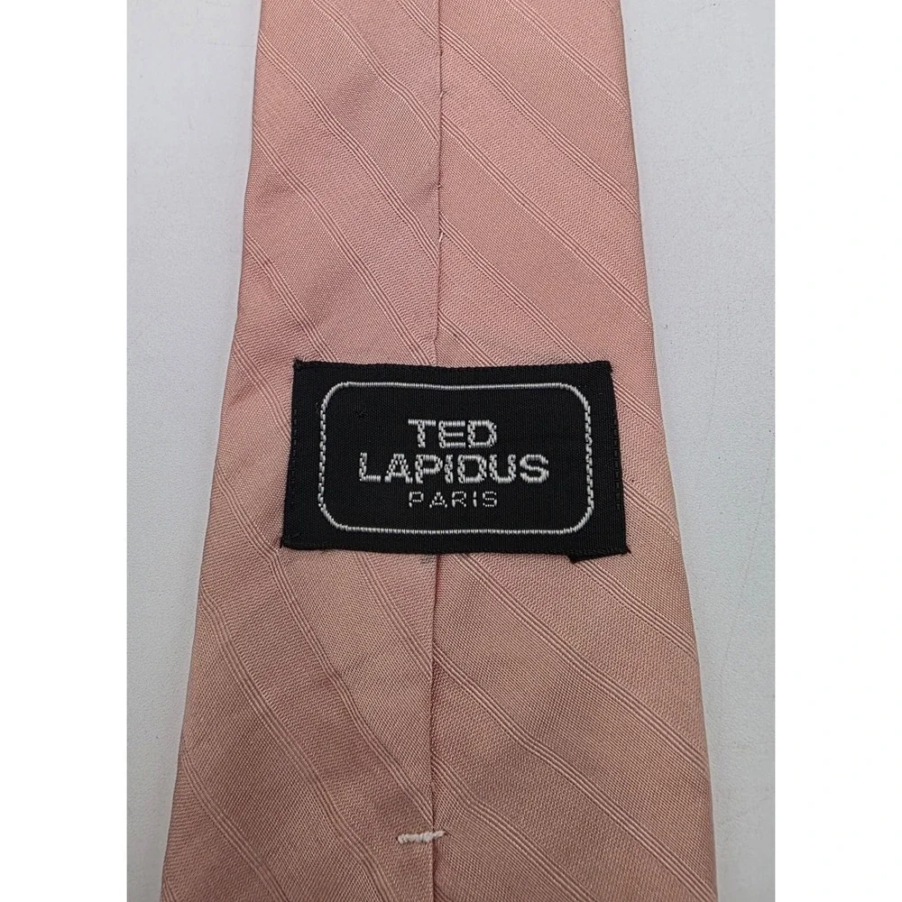 Ted Lapidus Paris Mens Silk Tie Dusty Pink Diagonal Ribbed Stripe Made in Italy